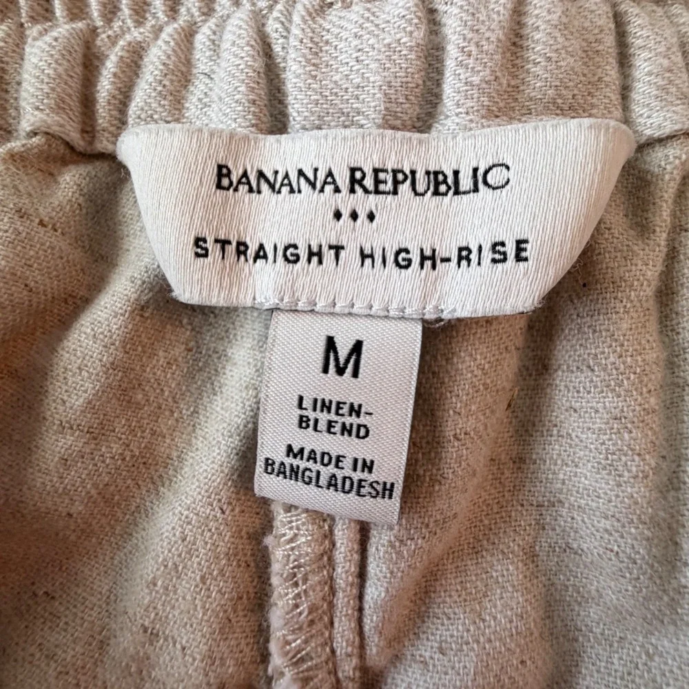 Banana Republic Straight High-Rise Linen Blend Pants Flax Beige Women's M